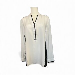 🖤🤍 EUC MICHAEL KORS Black & White Colorblock Long Sleeve Blouse | Sz 8